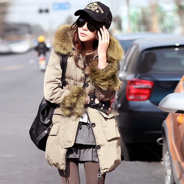 2014 New Arrivla Casual Winter Women's Thicken Hooded Removable Fur Collar Fashion Warm Down Jacket Coat Overcoat F 18 | Женская