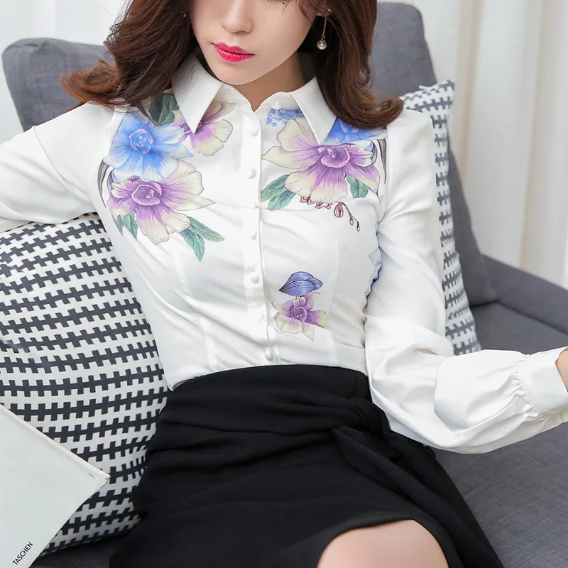 Блузка женская с цветочным принтом стройная белая весна 2020 | Женская одежда
