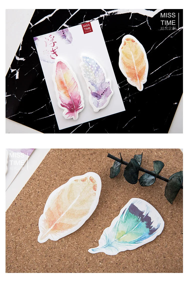 Блокнот для записей с цветными перьями 24 шт./лот клейкие заметки наклейка