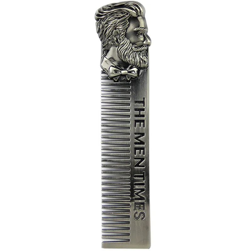 

1PcsRetro Oil Head Comb Stainless Steel Men's Beard Comb Beard Shape Comb Big Back Aircraft Head Hair Comb Salon Beauty Supplies