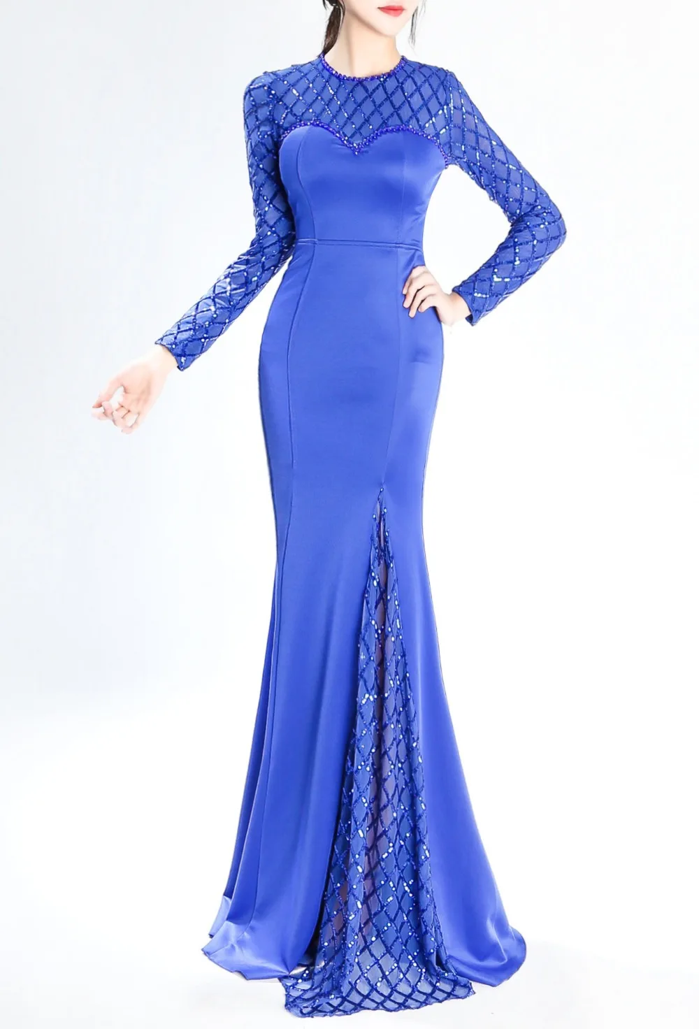 Robe De Soiree Sequin Spring Autumn Long Mermaid Spandex Maxi Dress Sexy Slim O-neck Beads Evening Gowns vestidos For Prom Party | Женская