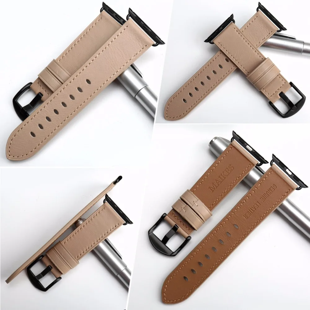 Ремешок сменный MAIKES из натуральной кожи для Apple Watch Band 44 мм 40 42 38 Series 4 3 2 1
