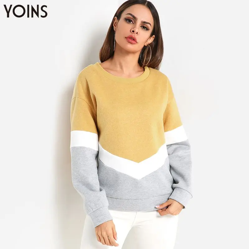 YOINS 2019 Женские толстовки с капюшонами Полосатые свитера круглым вырезом