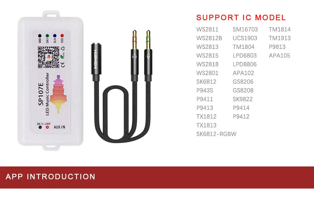 SP107E Bluetooth светодиодный музыкальный контроллер для WS2812B WS2811 SK6812 UCS1903 LPD6803 WS2801 прокладки СИД светильник DC5-24V