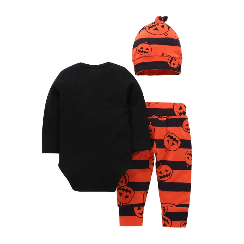 KIDLOVE Halloween Pumpkin Newborn Clothing Set Baby Letters Printed Rompers Pants Hat 3pcs/suit Outfits for Unisex ZK30 | Детская одежда