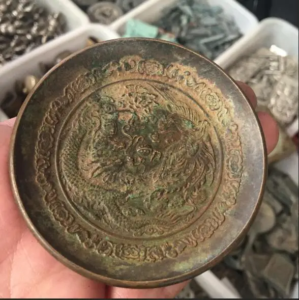 

Antique, exquisite, old Chinese hand decoration, Tibet brass Phoenix sculpture board free delivery.