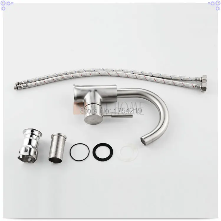 SUS 304 Stainless Steel Brushed Surface Single Handle Hole Basin Faucet misturador para banheiro | Строительство и ремонт