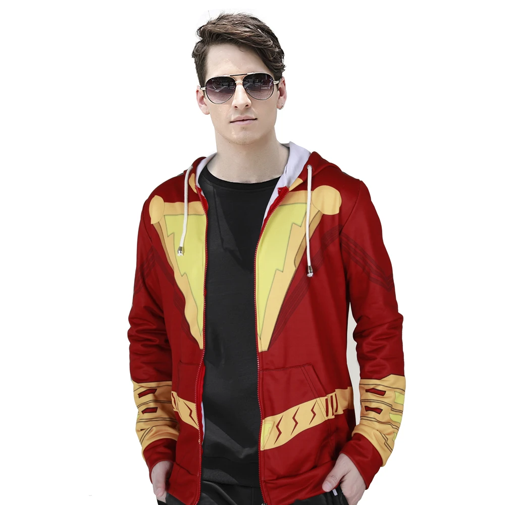 Маскарадные Костюмы супергероев Shazam Billy Batson, толстовка с капюшоном, куртка капитана