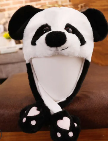 Panda B Животное Дамбо Пикачу кролик Единорог кошачьи уши плюшевые подушки безопасности колпачок Забавный Косплей вверх вниз движущиеся уши плюшевые игрушки - Цвет: Panda B