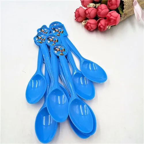 spoon 10pcs Микки Маус дети день рождения поставки украшения сувениры одноразовая посуда баннеры тарелки чашки набор скатертей для маленьких мальчиков - Цвет: spoon 10pcs
