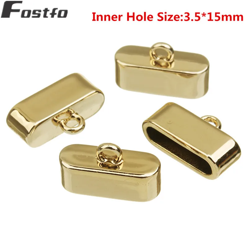 3.5mm15mm gold Fostfo 10 шт./лот наконечники для браслетов Обжимные бусины Застежка из металлического сплава для плоского кожаного шнура концевые застежки Разъемы Diy Изготовление ювелирных изделий - Цвет: 3.5mm15mm gold