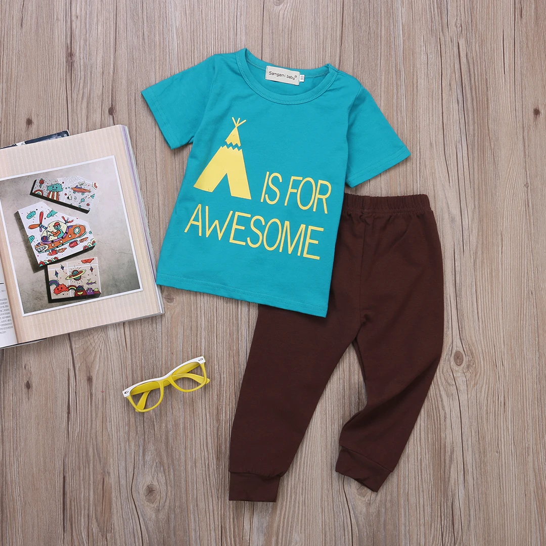 Летняя одежда с надписью A для новорожденных мальчиков комплект одежды