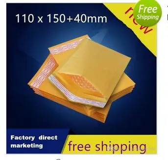 

110*150+40mm Packaging Shipping Bubble Mailers Padded Envelopes Bags Golden Kraft Bubble Mailing Packing Bags 200pcs/lot