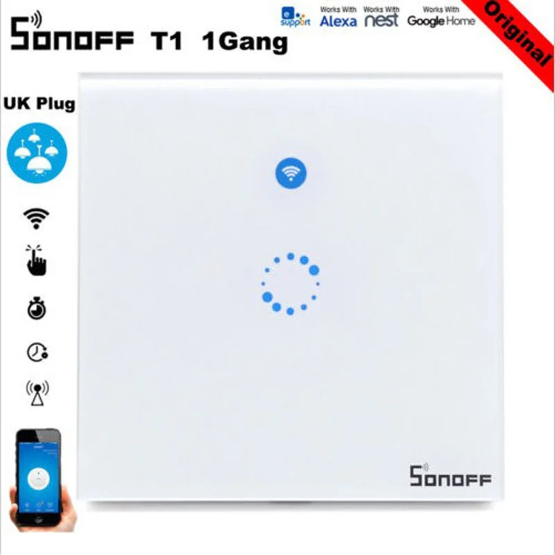 Настенный сенсорный светильник Sonoff T1 UK с Wi-Fi переключатель 1/2/3 Gang Touch/Wifi/433 RF/APP