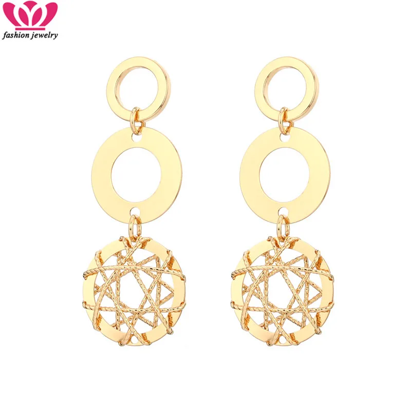 

Gold Round Drop Earrings Women Statement Fashion Jewelry Charming Design Bohemia Vintage Style Gold Earring Oorbellen 2019 New