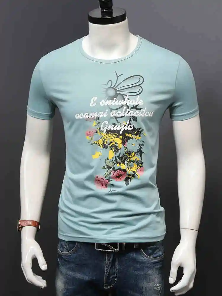 Мужская футболка с коротким рукавом модная круглым вырезом мужские тонкие