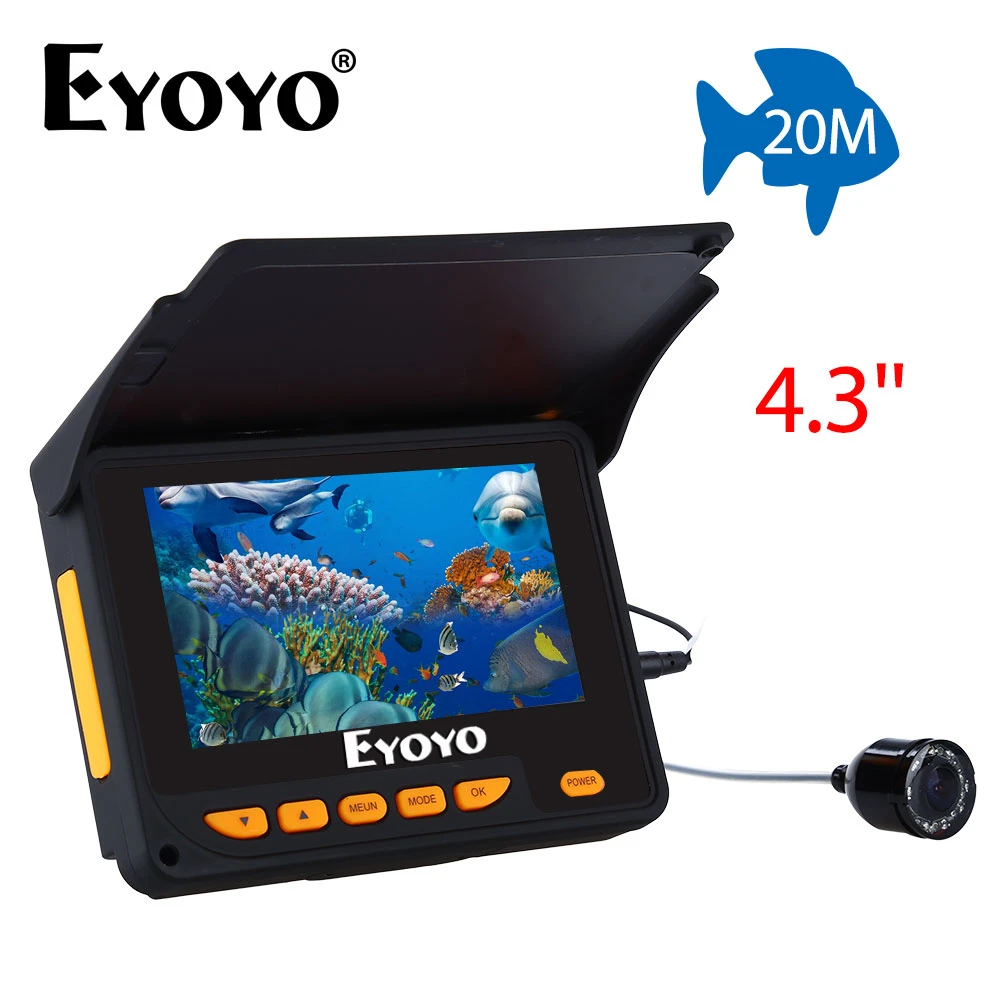 Eyoyo 20 м HD 1000TVL подводная камера для подледной рыбалки, видео рыболокатор, 4," ЖК-дисплей, 8 шт., ИК светодиодный, угол 150 градусов