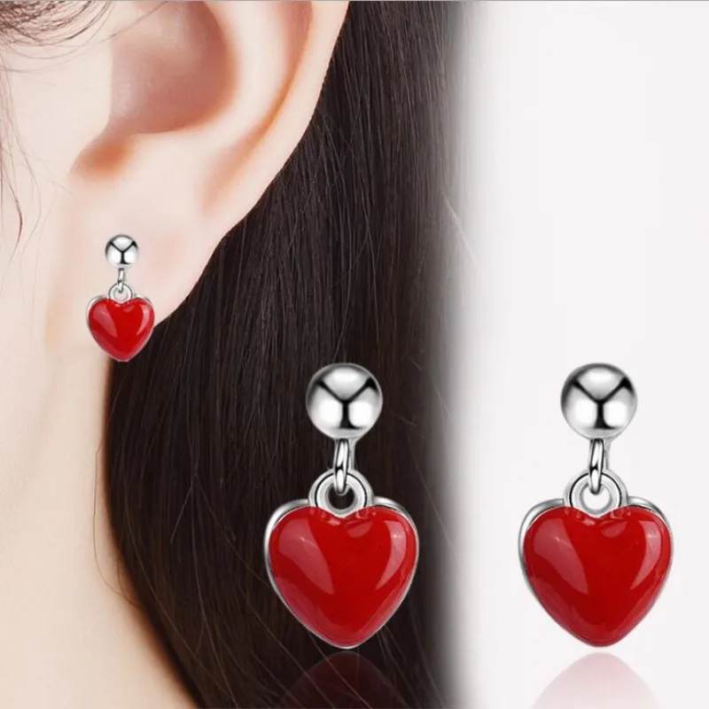 

New Arrival Beautiful Korean Style 925 Sterling Silver Jewelry Simple Red Sweet Love Temperament Gift Stud Earrings SE443