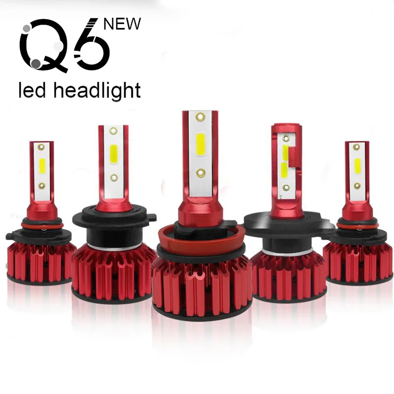 

2Pcs Q6 H7/H8/H9/H11/ COB LED Headlight Bulbs H4 / 9003 / HB2 HB4 /9006 HB3 9005 H10 Auto Headlights 6000K Car Led Light
