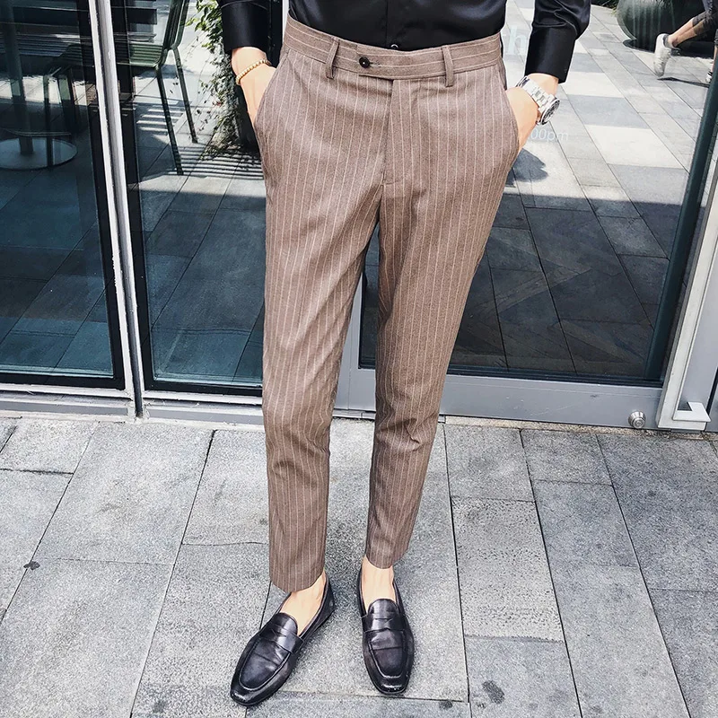 

New Men Dress Pant Plaid Business Casual Slim Fit Pantalon A Carreau Homme Classic Vintage Check Suit Trousers Wedding Pants