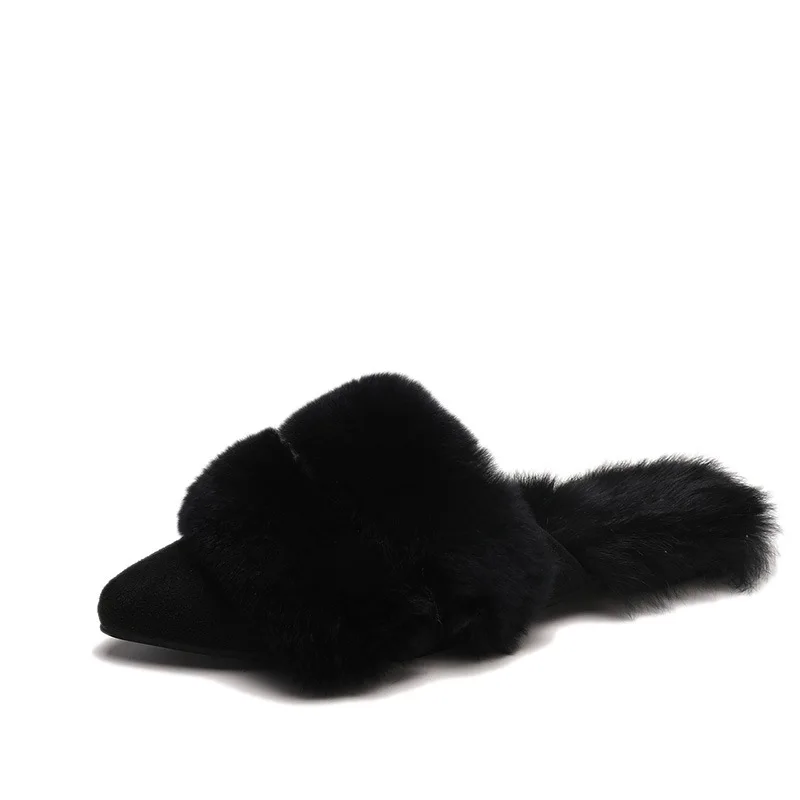 Обувь с закрытым носком Шлепанцы без задника открытыми пальцами острым меховые