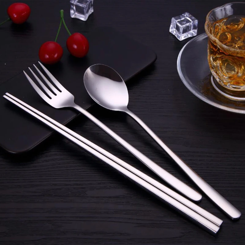 

3PCS Luxury Dinnerware Sets Dinner 304 Stainless Steel Fork Spoon Chopsticks Tableware Party Cutlery Western Utensils with box