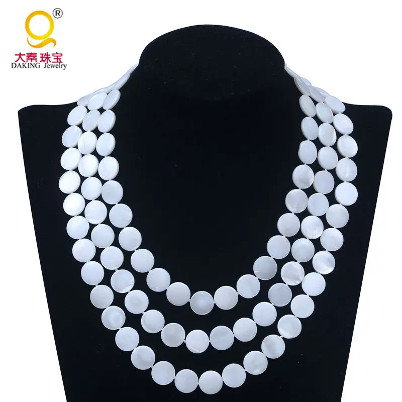 Женское Ожерелье с белыми бусинами в форме монеты 3 ряда 13 мм|choker necklace|women necklacenecklace
