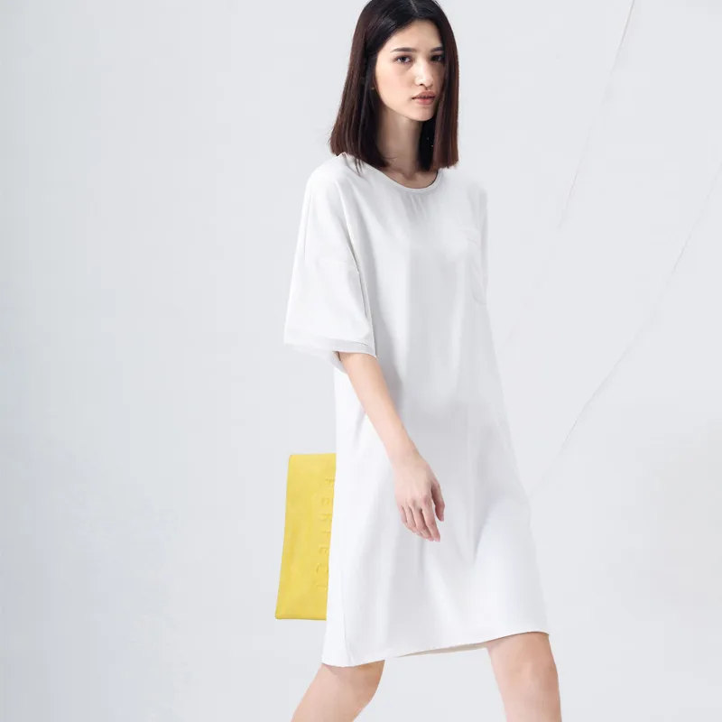 Минималистичное летнее простое свободное шифоновое платье с круглым вырезом и