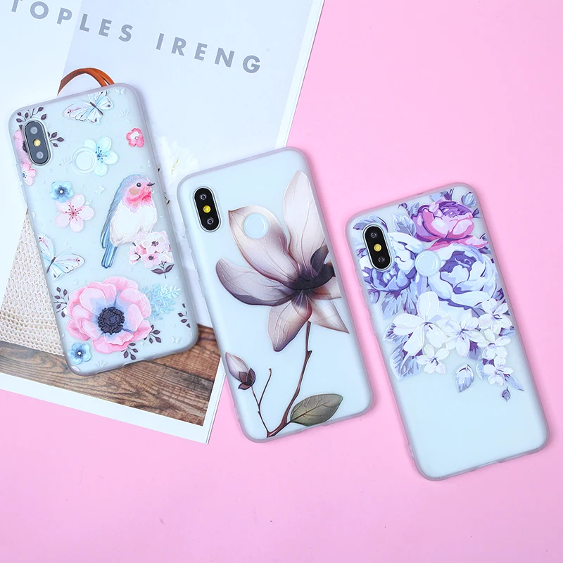 Flowers Case For Xiaomi Redmi Note 7 4X 4A 5A 6 Pro Cases 5X Mi A1 8 9 Relief Cover |
