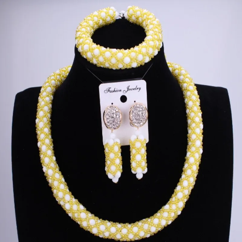 Amazing African Costume Jewelry Set Yellow Bridal Beads Sets Nigeran Fine For Women Free Shipping 2018 Fashionable | Украшения и