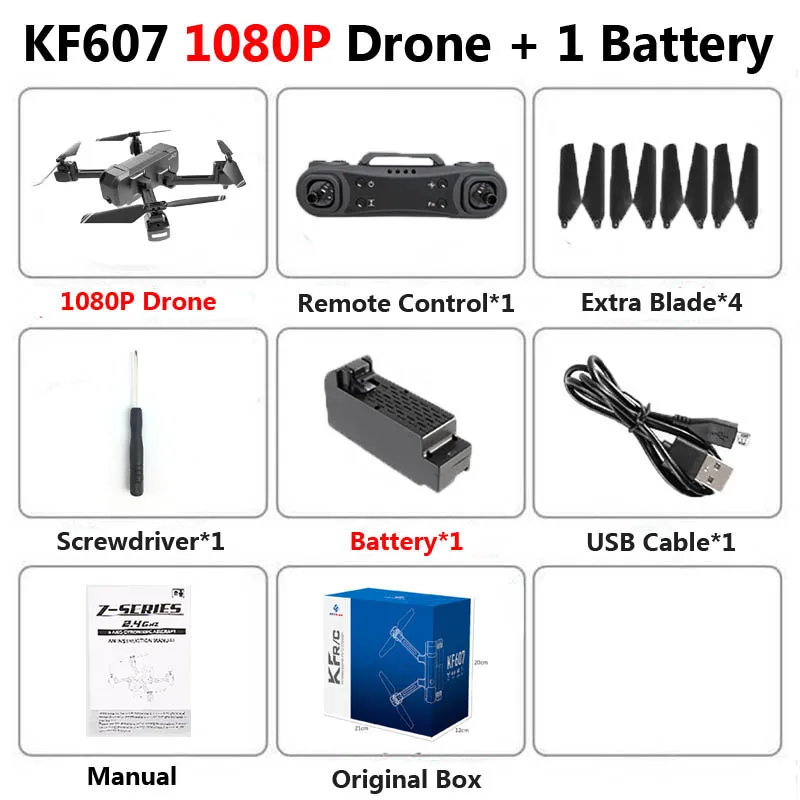 KF607 1080P 1B Box KF607 Профессиональный складной мини Дрон с двойной камерой 1080P 4K HD WiFi FPV оптический поток RC Квадрокоптер Вертолет игрушки VS SG106 - Цвет: KF607 1080P 1B Box