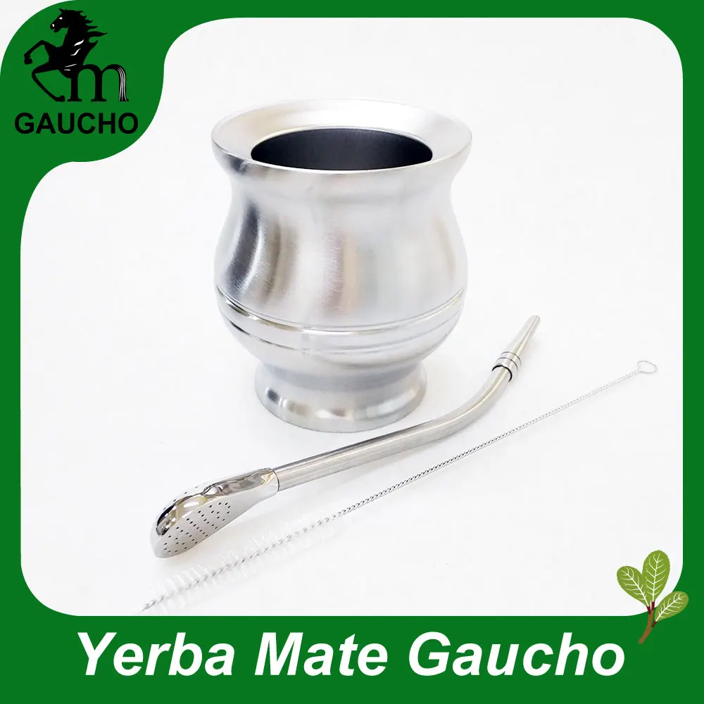 MB031-190(180ml) 1 компл./лот Yerba матовые тыквы из нержавеющей стали с двойными стенками теплоизоляция с трубка для травяного чая мате и щетка для очистки - Цвет: MB031-190(180ml)