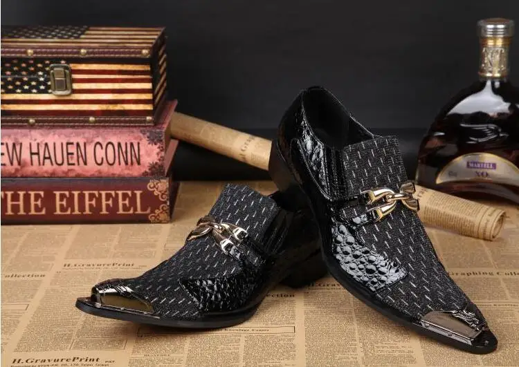 Slip-on Pointed toes Oxfords Genuine Leather Men's Dress Shoes Patchwork Polka Dot Metal Buckle Height Increasing Smart Casual | Обувь