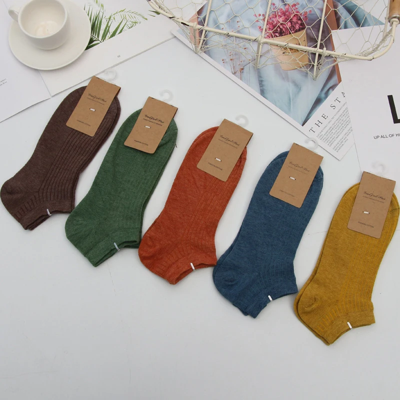 5Pairs/lot=10pieces Summer Socks Female Vertical Stripes Boat Woman Candy Color Cotton Shallow Mouth Ladies | Женская одежда