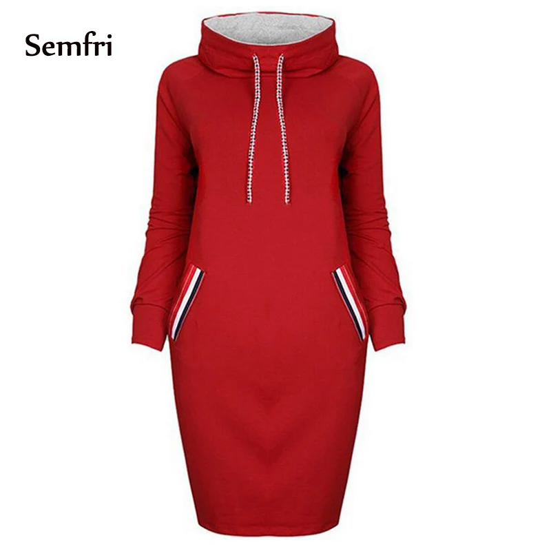 red Semfri, женские толстовки, свитер, платье, модное, sudadera mujer, весна-осень, на завязках, спортивный костюм, платье с капюшоном, Vestidos - Цвет: red