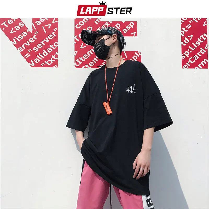 Мужская футболка с вышивкой LAPPSTER Повседневная в стиле хип-хоп Харадзюку большие