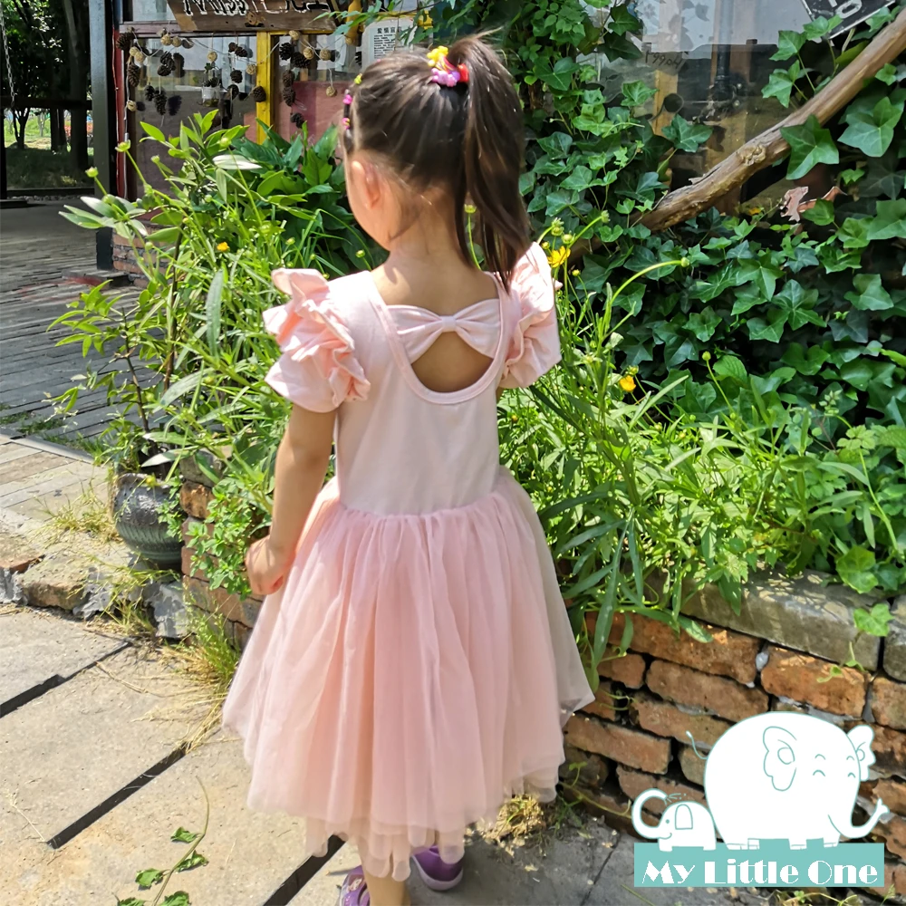 MyLittleOne трикотажное Хлопковое платье с коротким рукавом и дизайном сзади из тюля |