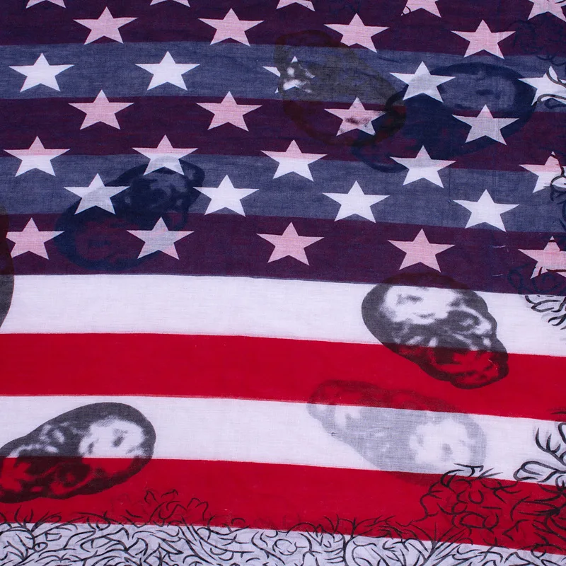 

2019 Lightweight Polyester America Flag With Skull Lines Ring Women Scarf For Personality Publicity 180*80 cm NO.1042