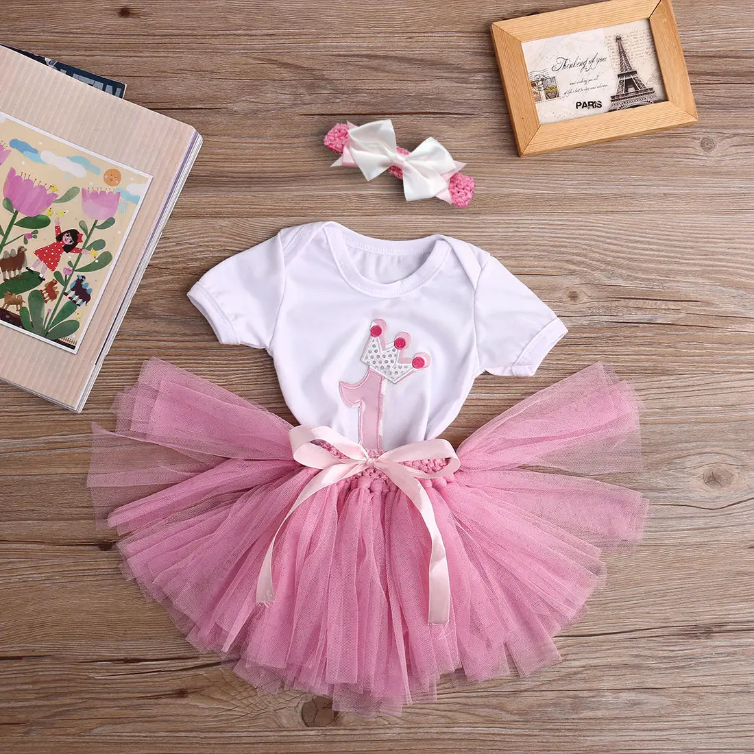 Комплект одежды 3шт. платье пачка с рисунком короны для маленьких девочек