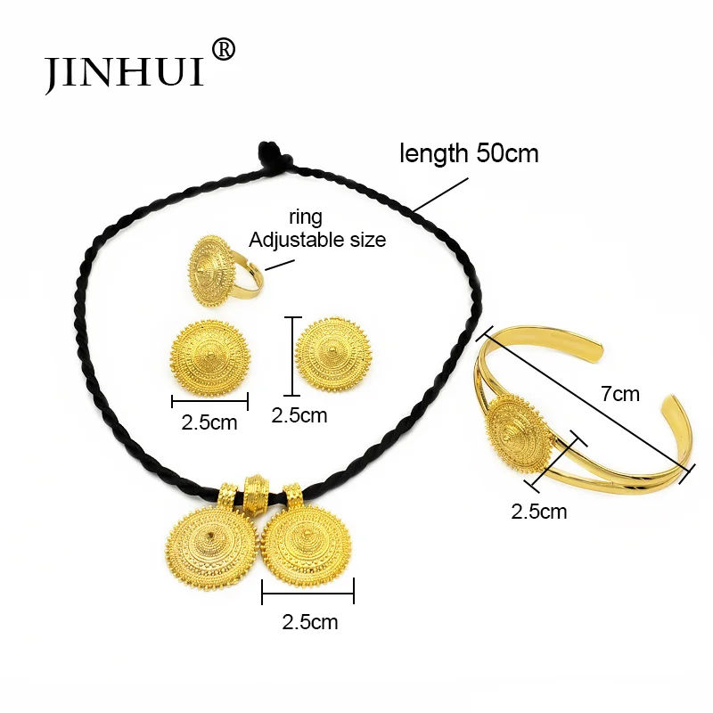 Jin Hui New Ethiopian jewelry sets Pendant Necklace Earring Ring Gold gifts for women African Eritrea jewelry wedding gifts - Окраска металла: Золотой цвет