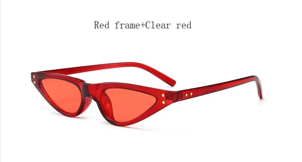 red clear red Кошачий глаз, заклёпки, солнцезащитные очки для женщин, Ретро стиль, треугольные очки, классический бренд, 90-х., маленькие оттенки, узкие солнцезащитные очки, сексуальные, Gafas - Цвет линз: red clear red