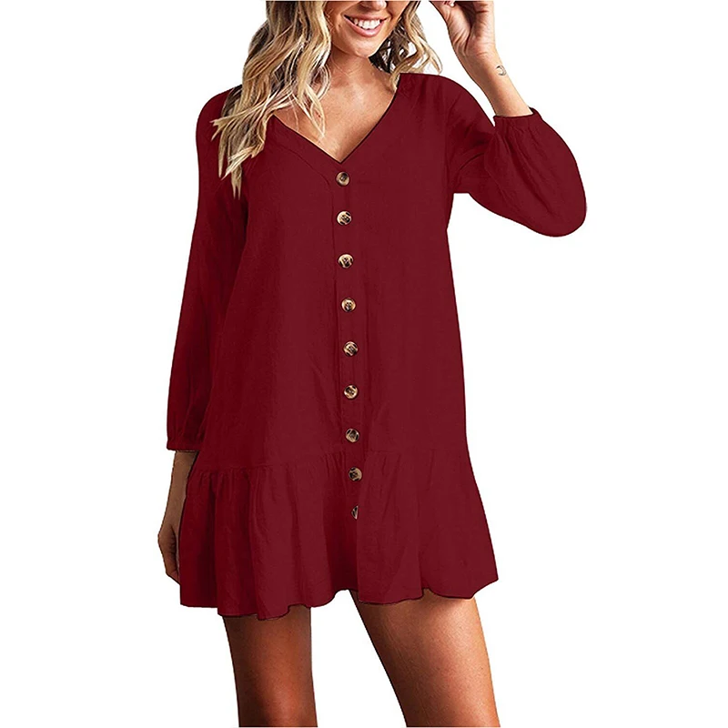 Сексуальное женское однобортное платье с v-образным вырезом и длинным рукавом