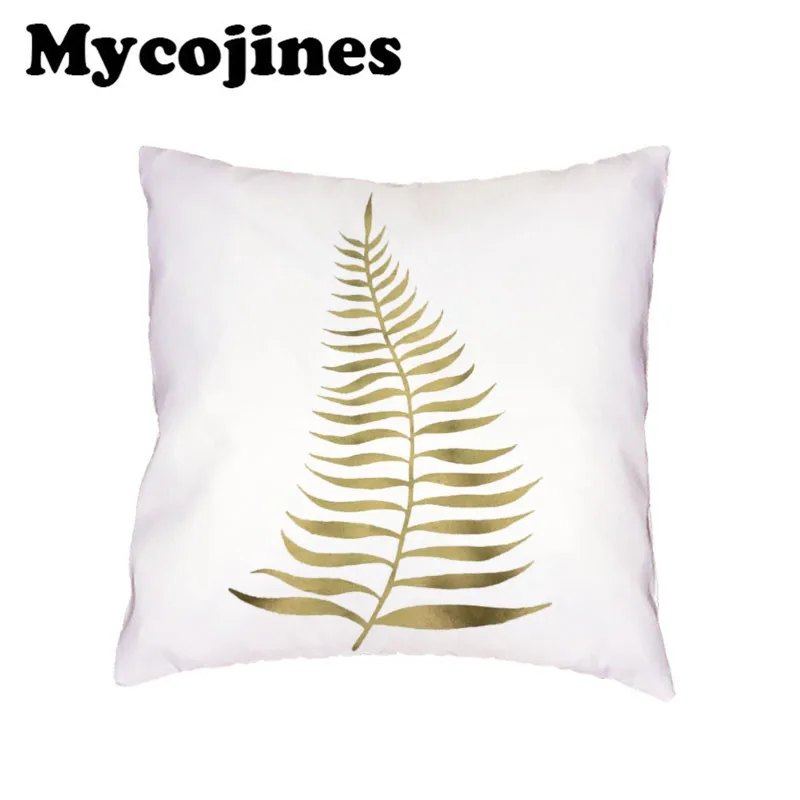 

Nordic Style White Throw Cushion Cover 45x45cm Golden Flower Leaf Home Bedroom Office Sofa Drom Gifts Decoration Pillow Cases