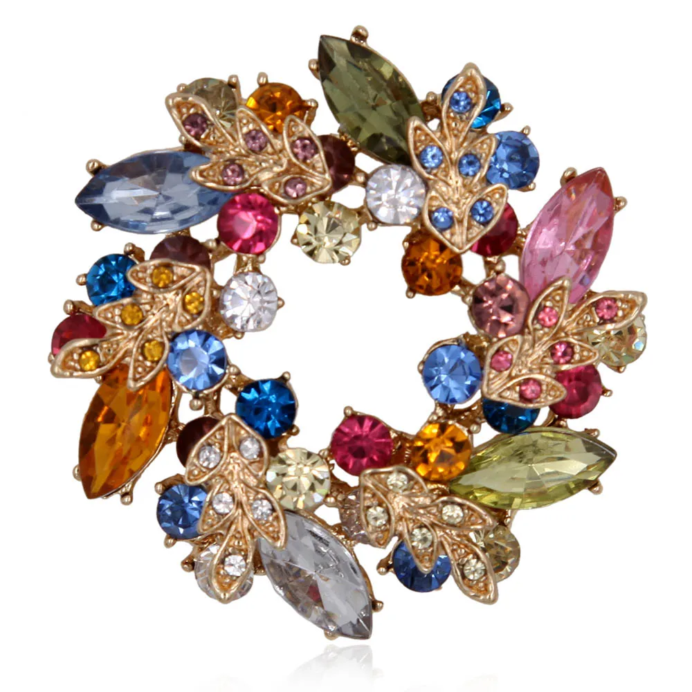 

Crystal Rhinestone Redbud Flower Brooch Pin Metal Bauhinia Leaves Women Garment Fashion Jewelry Scarf Accessory