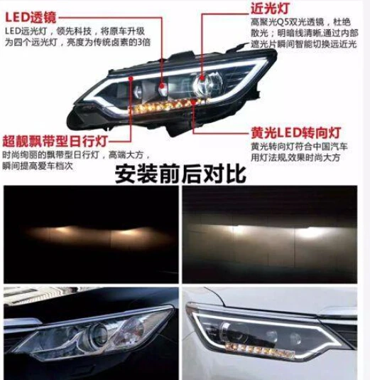 Автомобильный Стайлинг для Camry 2014 2015 2016 V55 задние фары DRL Биксеноновые линзы