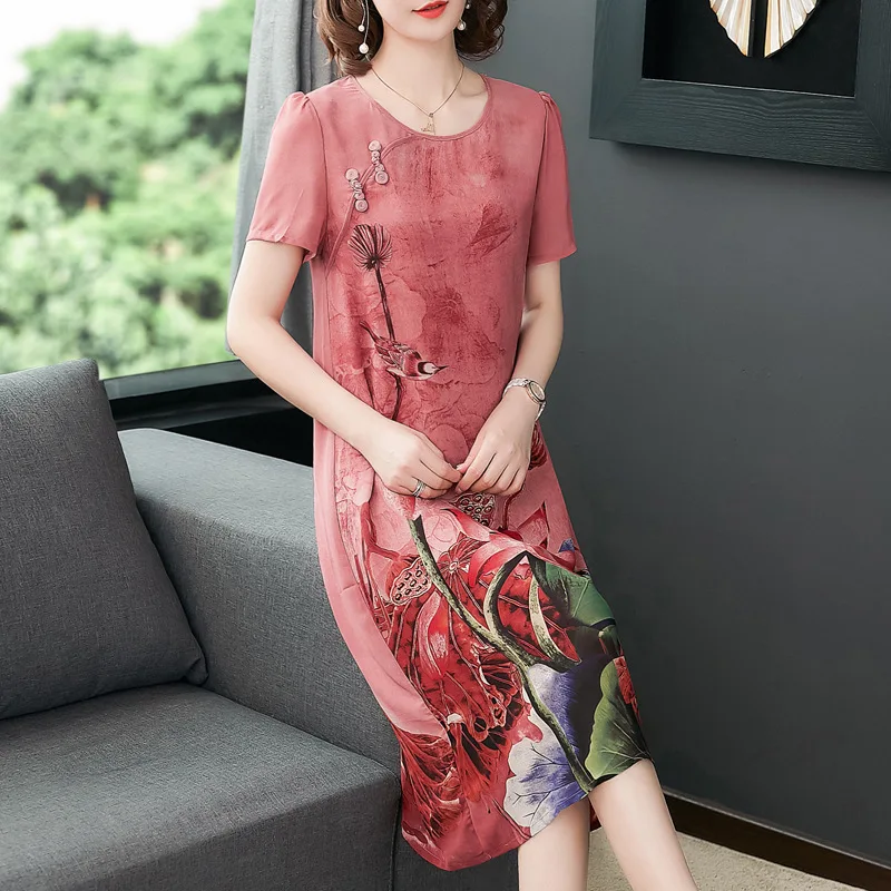 Шелковое платье новинка 2020 летнее для матери с коротким рукавом и иностранным