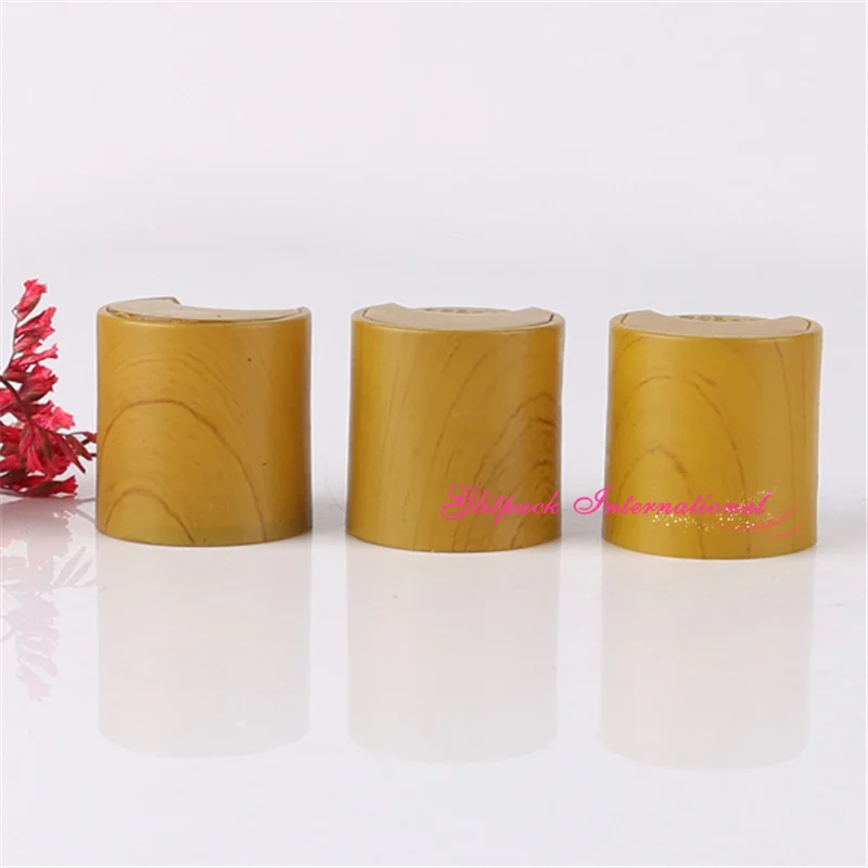 Special wood grain color PP Plastic Disc Top cover for lotion Shampoo squeezable containers R24 24mm neck polypropylene Lid |