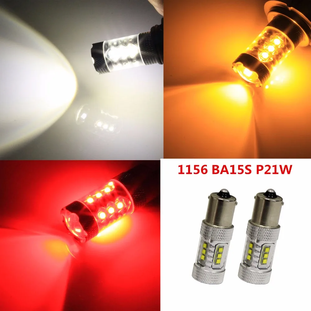 

80W CREE Chips White/Red/Amber 1156 7506 BA15S 380 Canbus Error Free LED For Car Auto Rear Fog&Reverse Light Turn Signal Brake