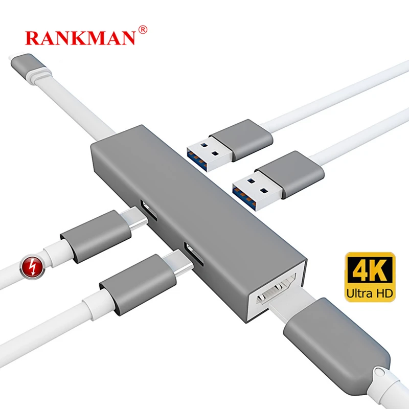 Ранкман Тип C USB C к HDMI тип-c USB 3,0 2,0 конвертер USB 3,1 к HDMI концентратор Кабель-адаптер для Macbook Chromebook samsung S9