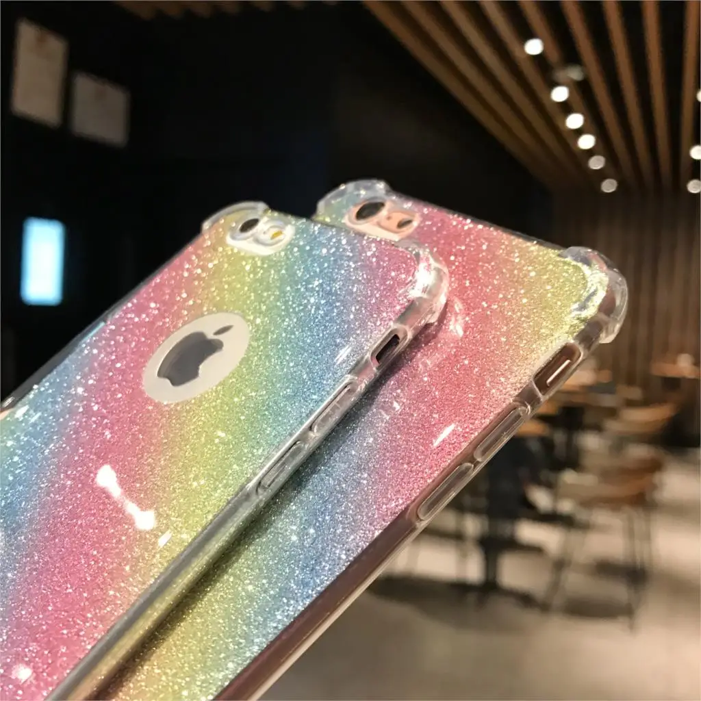 Блеск 2 в 1 AntiKnock Радужный чехол для iPhone 7 SE 6s 6 8 Plus X XR XS MAX XiaoMi A2 Lite A1 5S RedMi 6A S2 5 5A 4A TPU